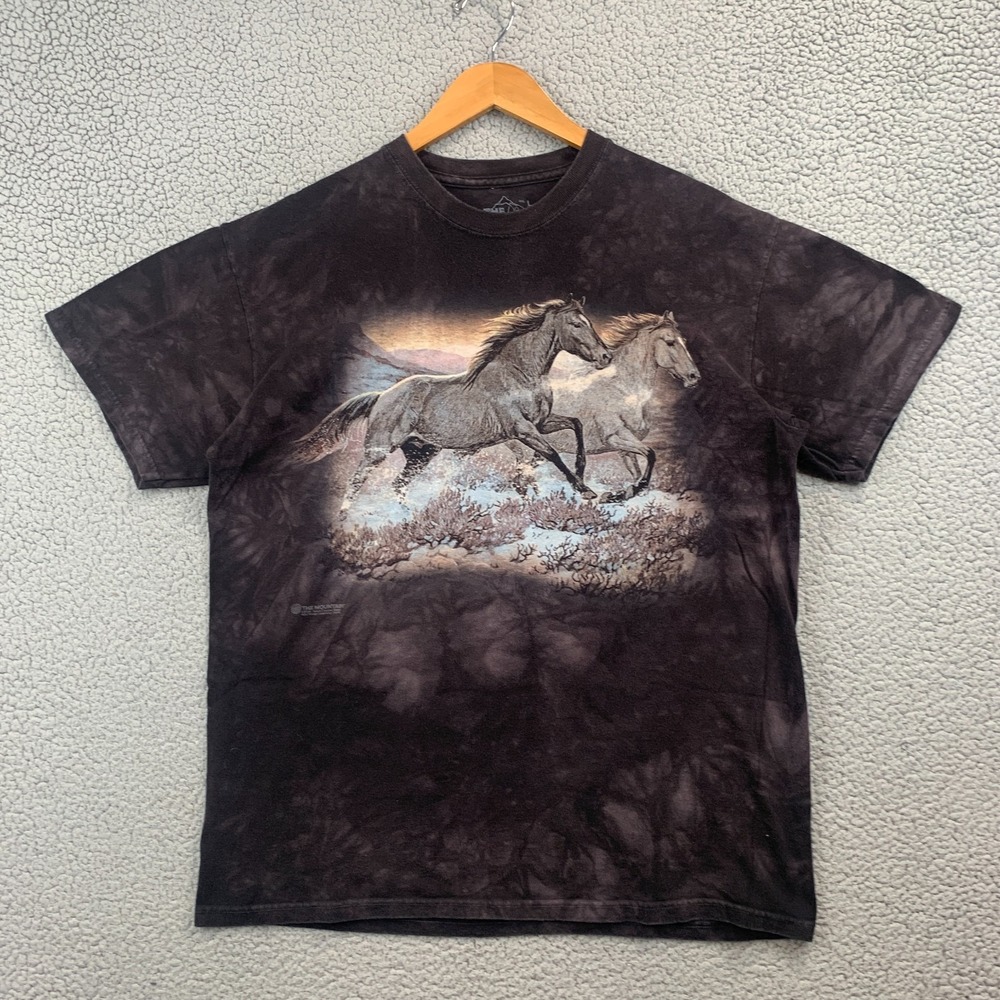The Mountain VTG 2004 Running Horses Tie Dye T-Shirt Size L Black Graphic Y2K